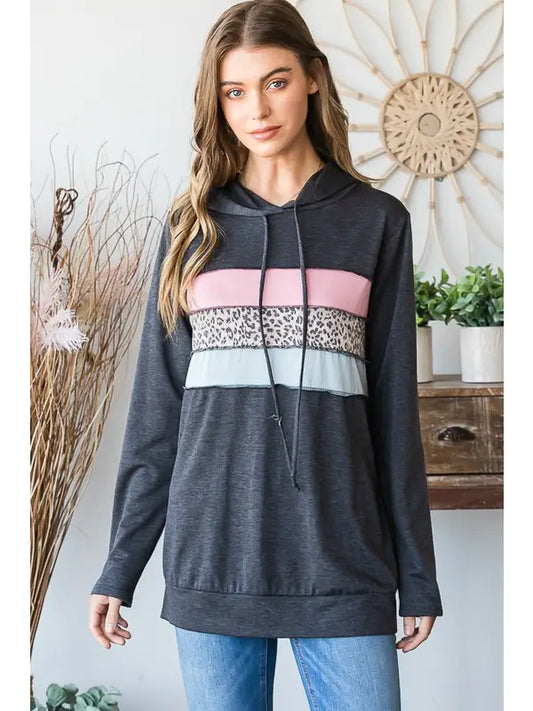 Hooded Top with Color Blocking