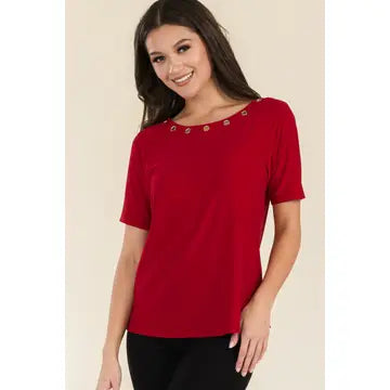 Grommet Boat Neck Short Sleeve Top