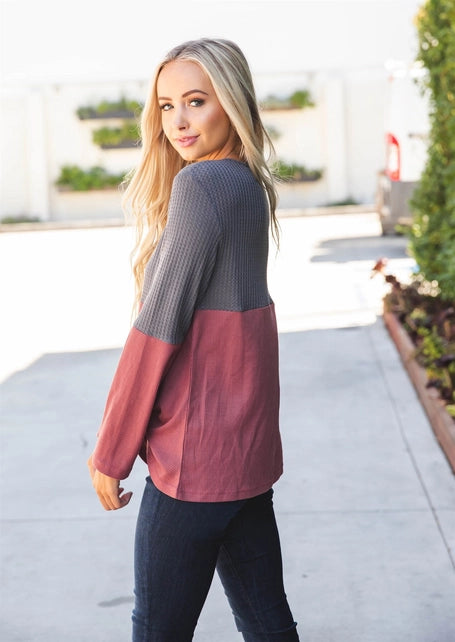 Waffle Knit Twist Front Top