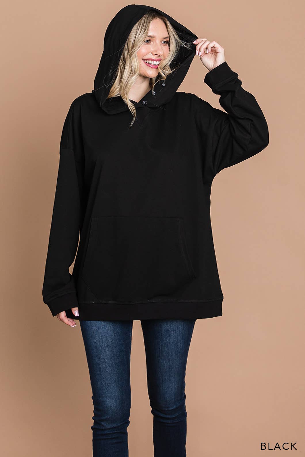 Women's Cotton Soft Terry Hood Top W/ Button Detail
