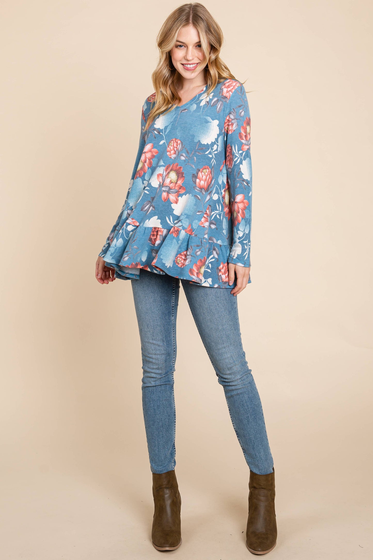 ETK-8512-PL Plus Size Floral Swing Tunic Top