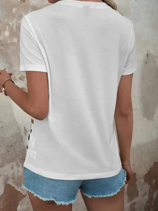 Summer Striped Print Button Detail Short Sleeve Top