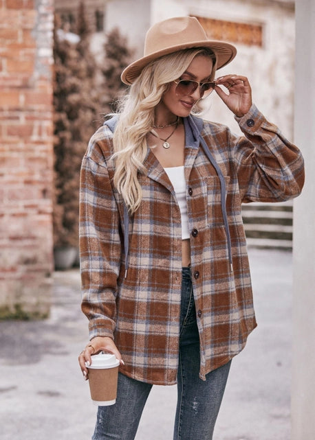 Flannel Button Up Hooded Shacket