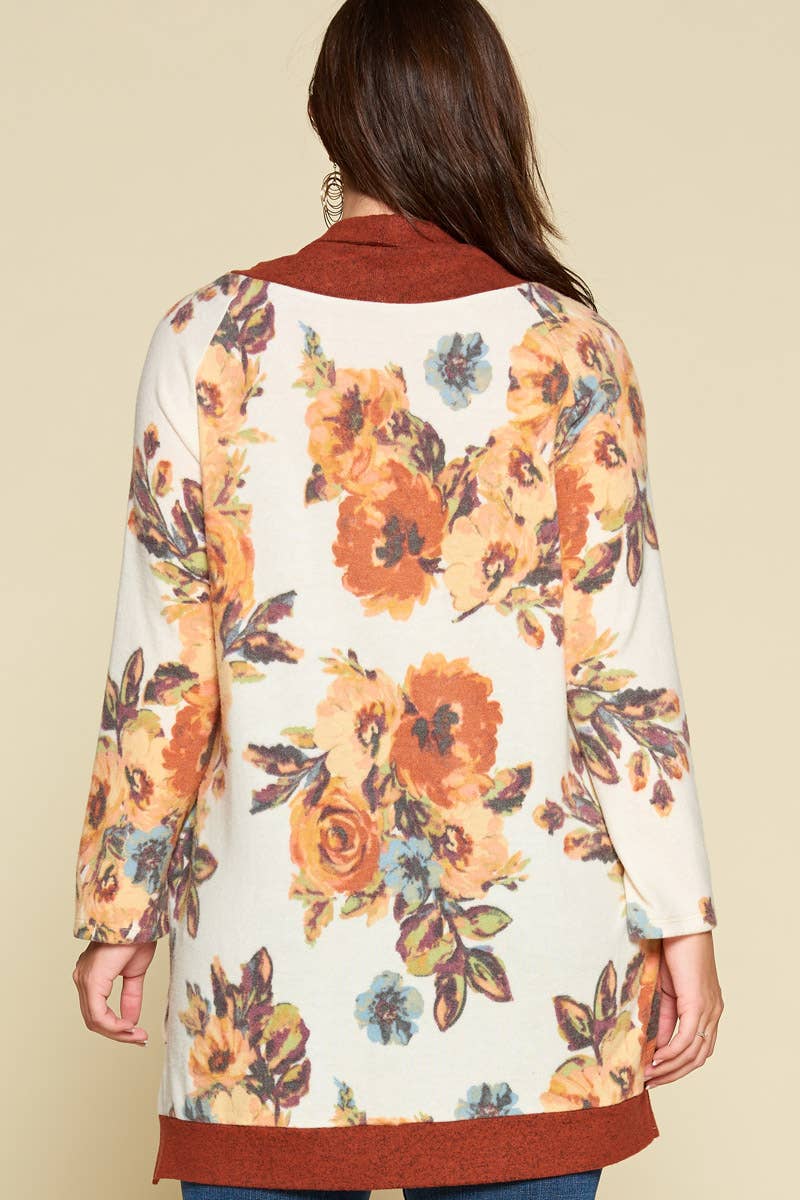 ETK-7939-PL Plus Size Floral-Print Pullover with Cowl Neck