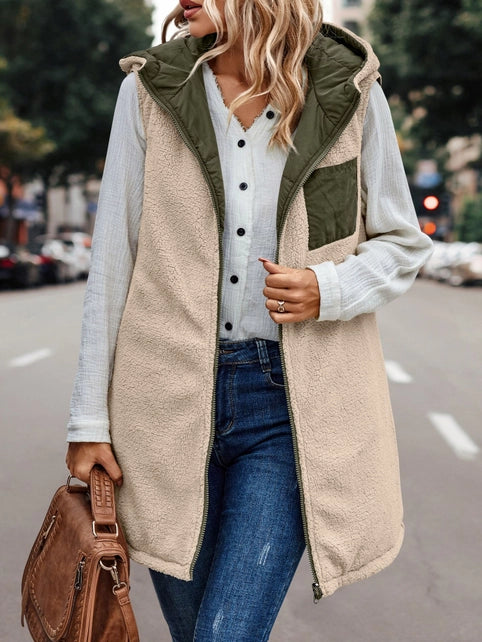Reversible Sherpa Hooded Zip Up Vest