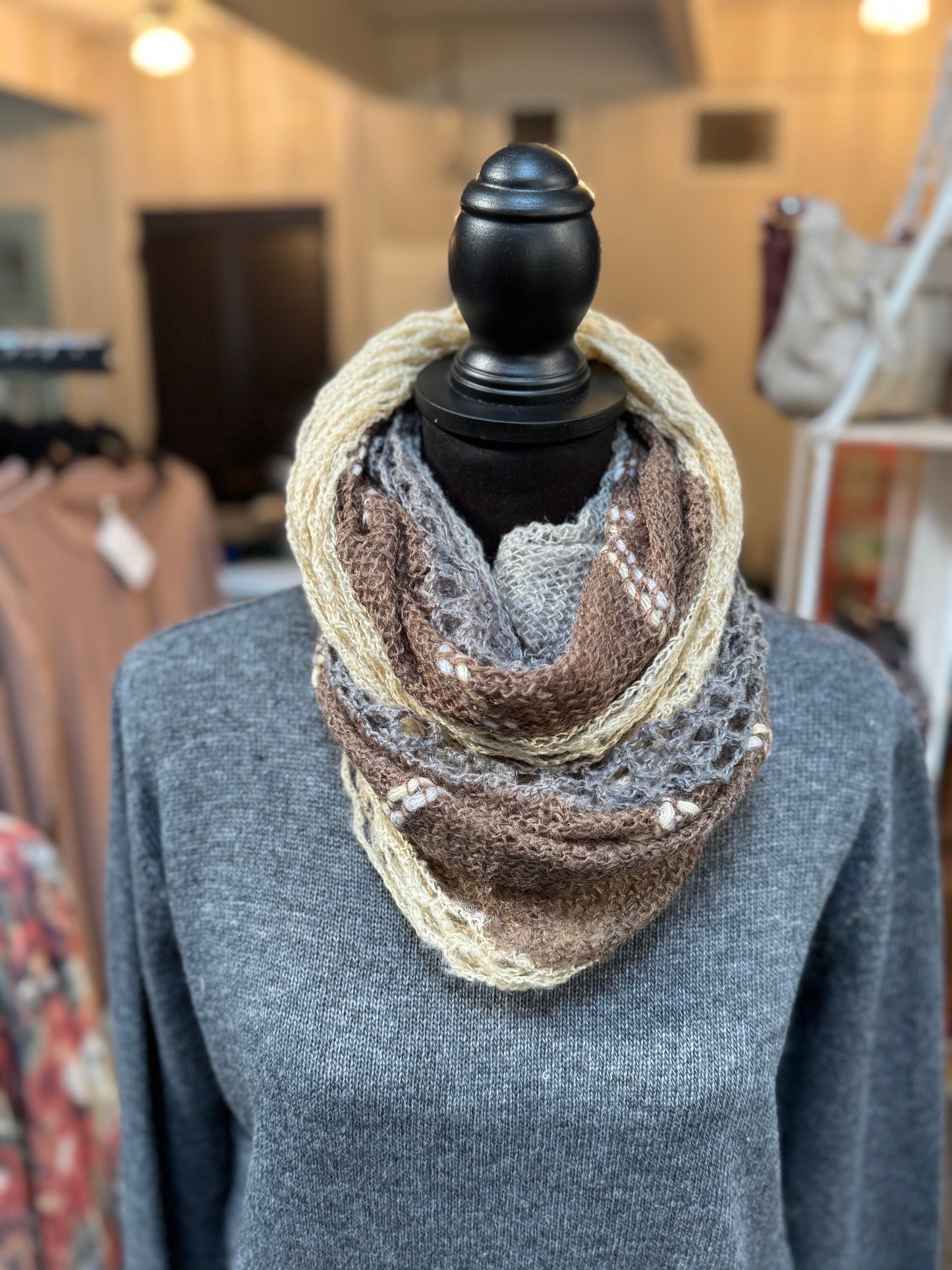 Mixed Crochet and Knit Long Scarf