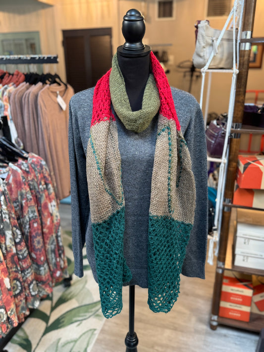 Mixed Crochet and Knit Long Scarf