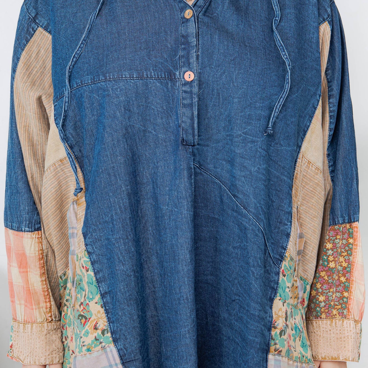 Western Boho Chic: Hooded High Low Patchwork Top