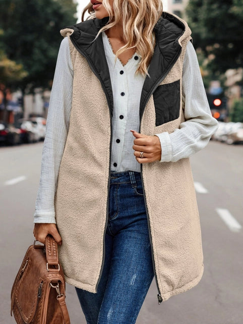 Reversible Sherpa Hooded Zip Up Vest