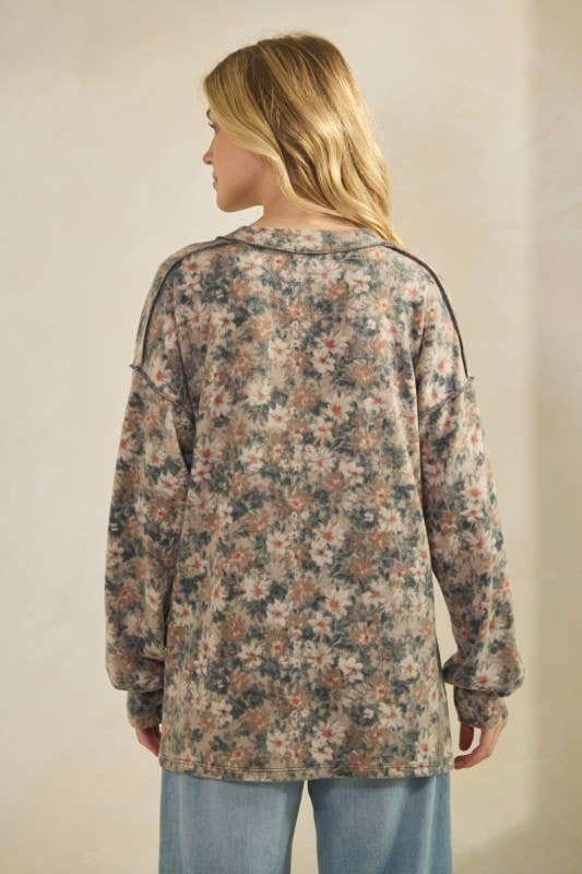 ET7650-30 LONG PUFF SLEEVE MULTI PRINT TOP