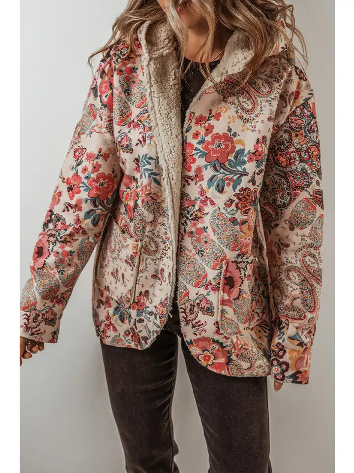 Paisley Print Sherpa Lined Jacket