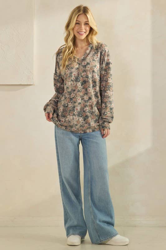 ET7650-30 LONG PUFF SLEEVE MULTI PRINT TOP