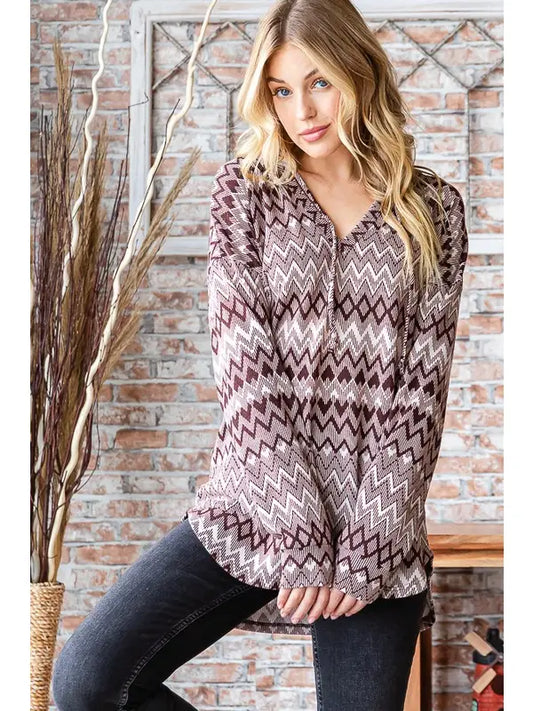 Chevron Print Hooded Top