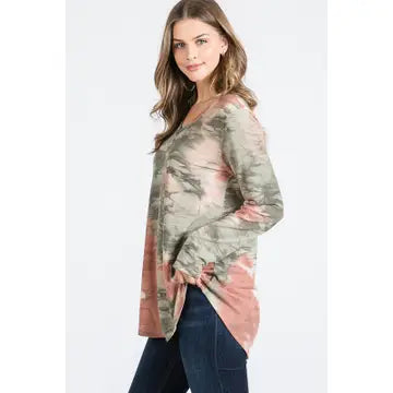 Tie Dye Long Sleeve V-Neck Top