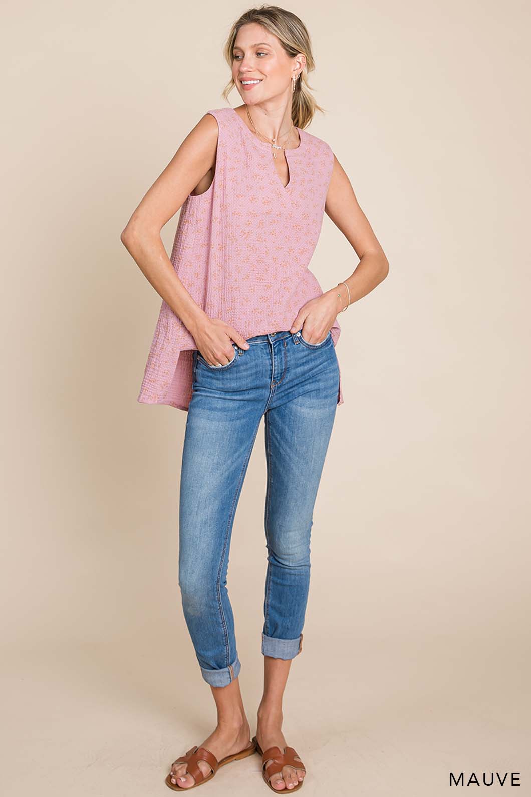 Women's Gauze Floral Sleeveless Top