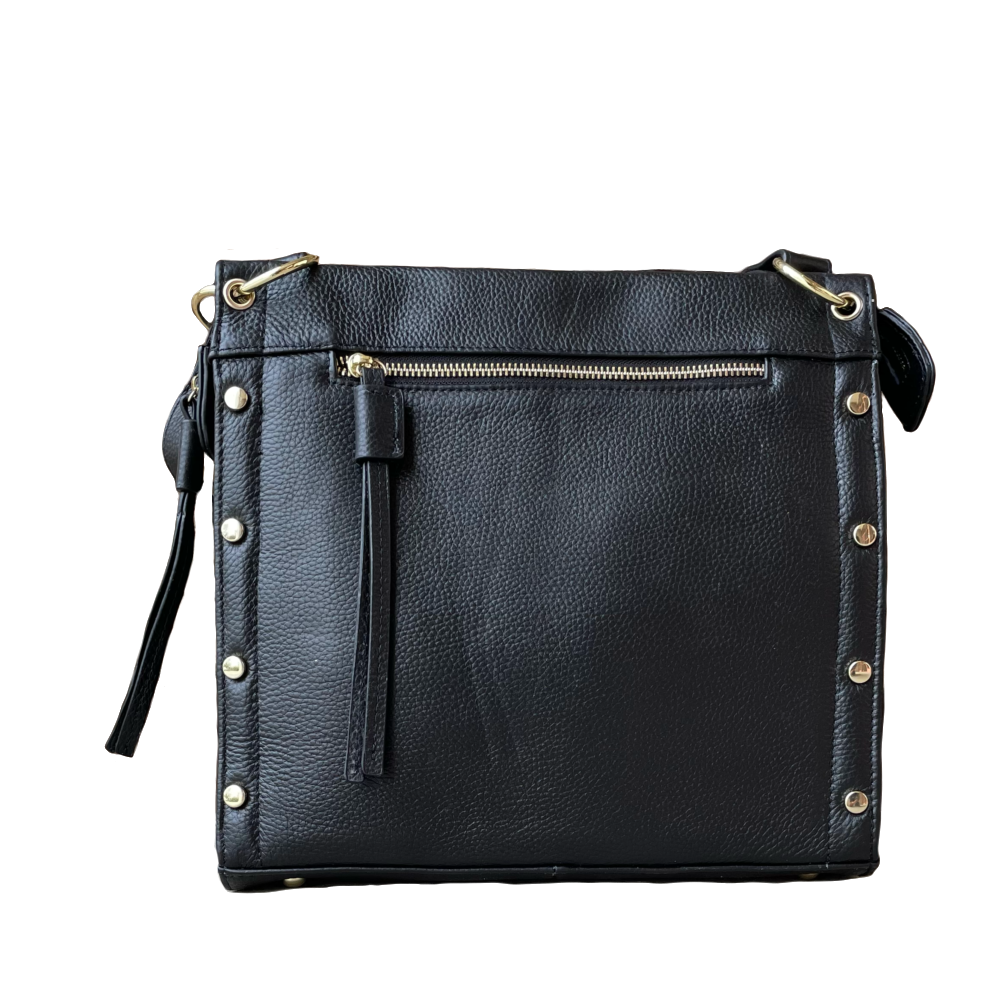 Cowhide leather shoulder bag with multiple pockets