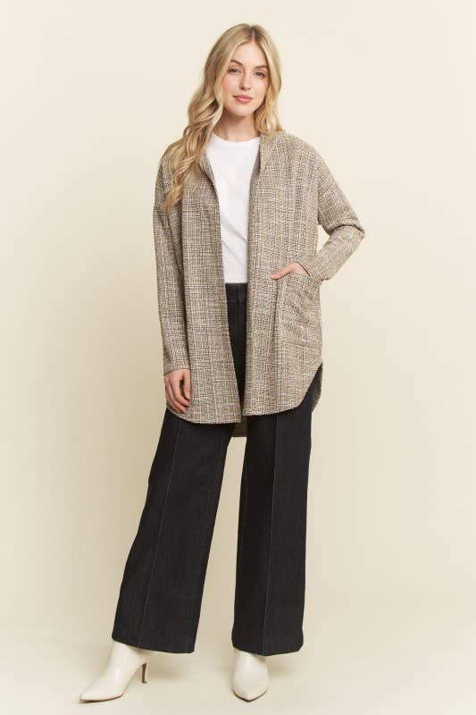 Boucle Fabric Hooded Open Cardigan