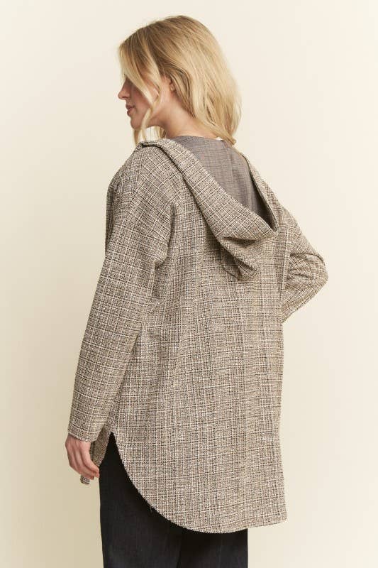 Boucle Fabric Hooded Open Cardigan