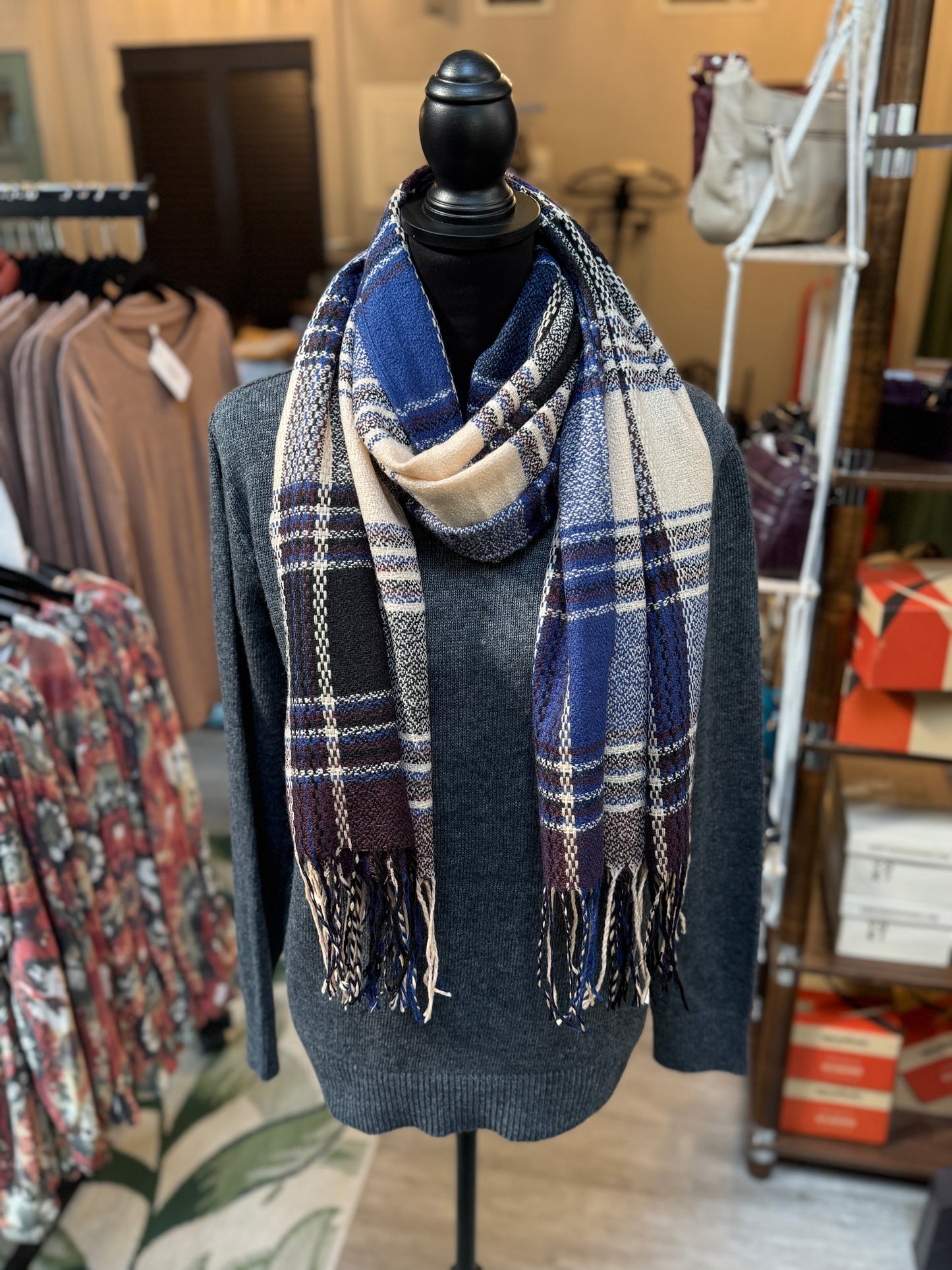 Plaid Fringed Oblong Wrap Scarf