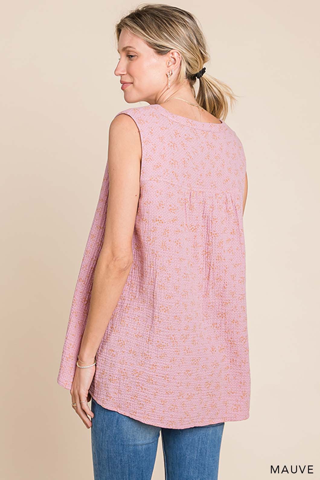 63563W - Women's Cotton Gauze Floral Sleeveless Top