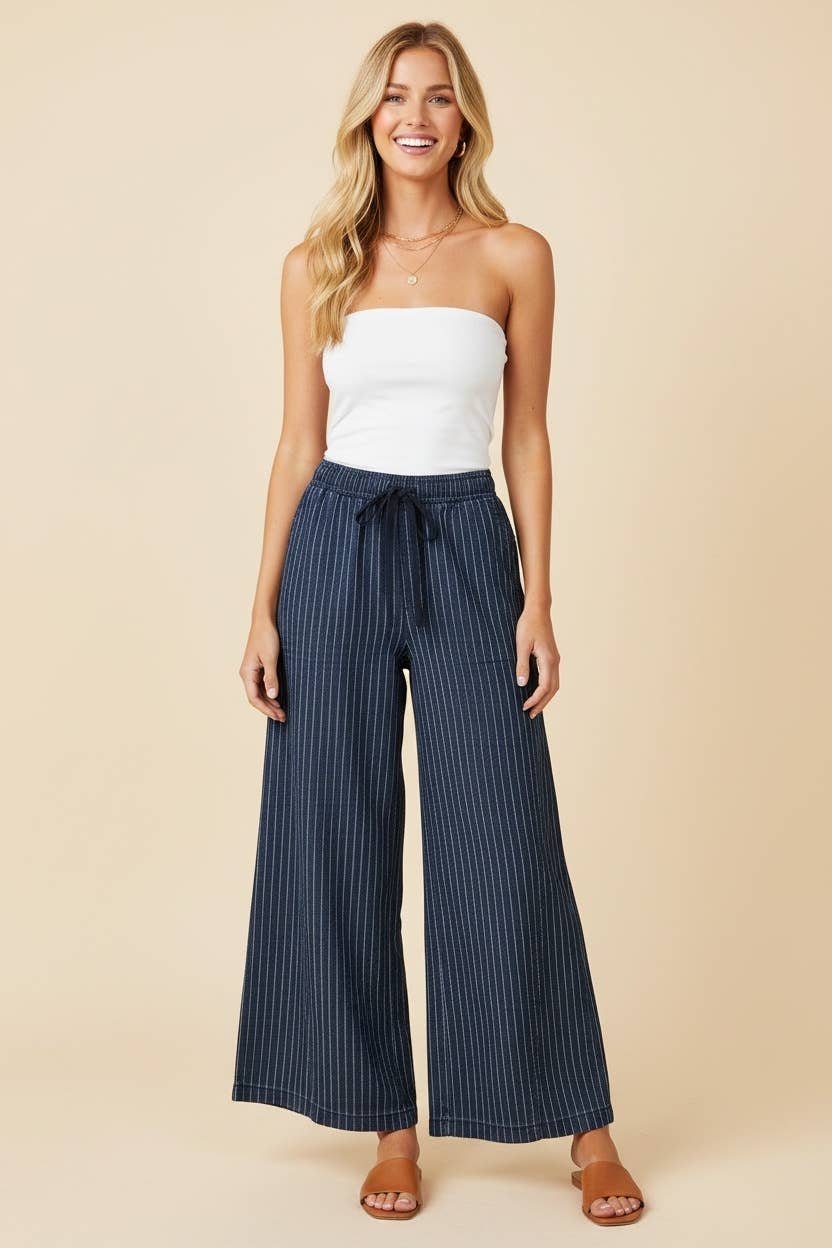 Pinstripe wide leg drawstring pants