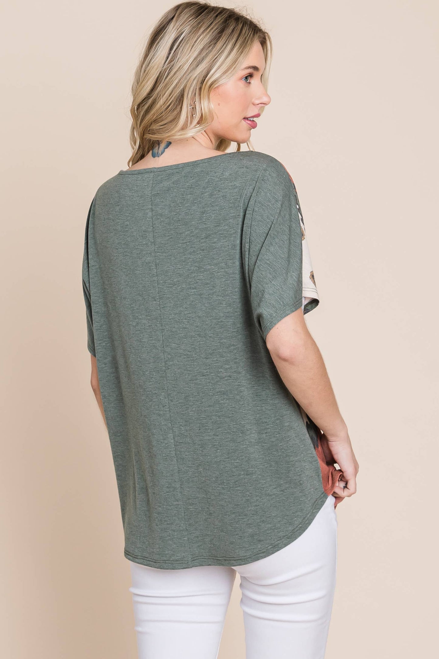 ETK-8722 Floral Chevron Off Shoulder Top