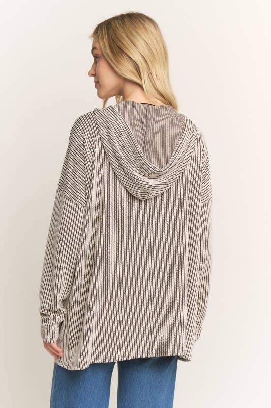 Ribbed 1/4 Button Hooded Top