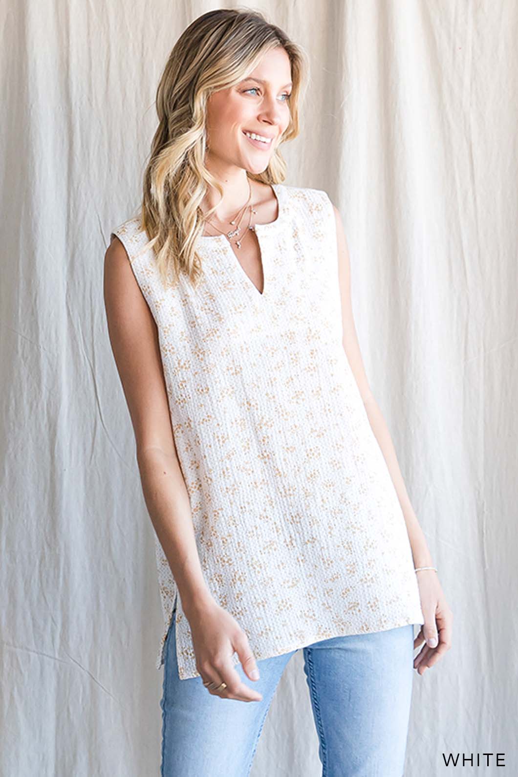 63563W - Women's Cotton Gauze Floral Sleeveless Top