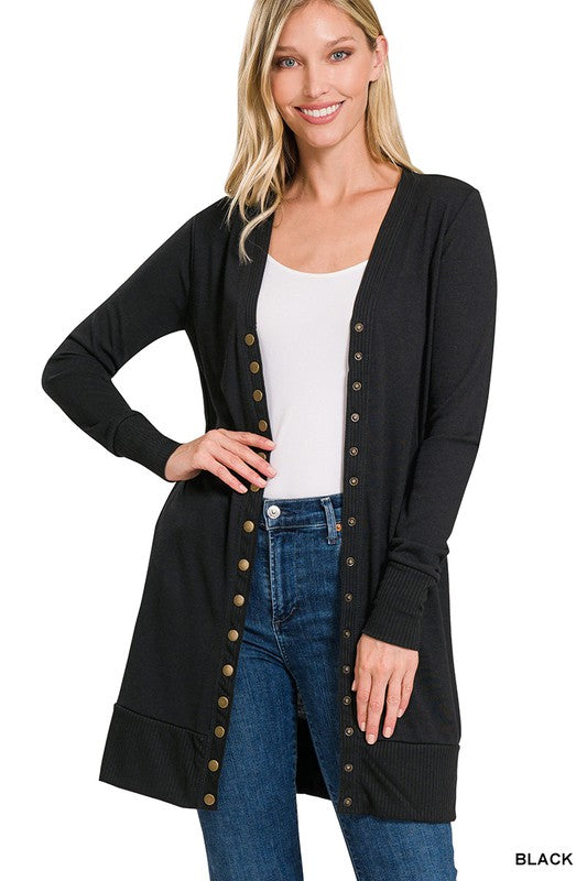 Long Snap Button Cardigan