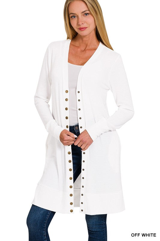 Long Snap Button Cardigan