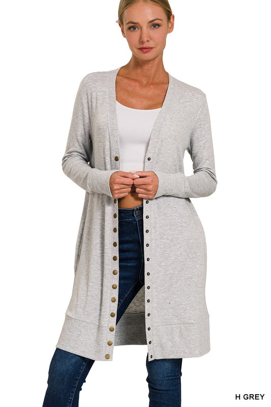 Long Snap Button Cardigan