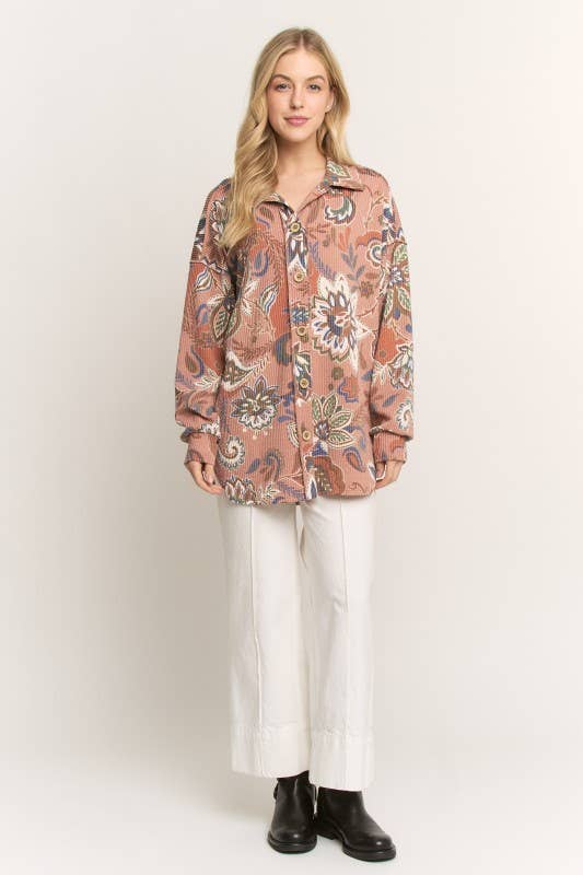 Paisley Urban Ribbed Button Up Shacket