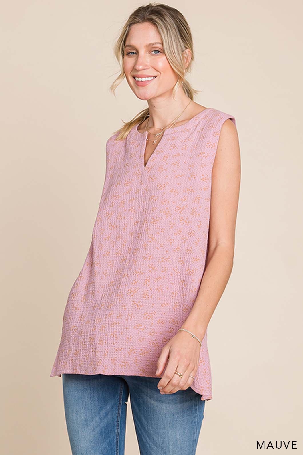 63563W - Women's Cotton Gauze Floral Sleeveless Top
