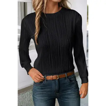 Wavy Textured Long Sleeve Top