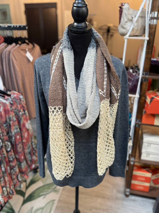 Mixed Crochet and Knit Long Scarf