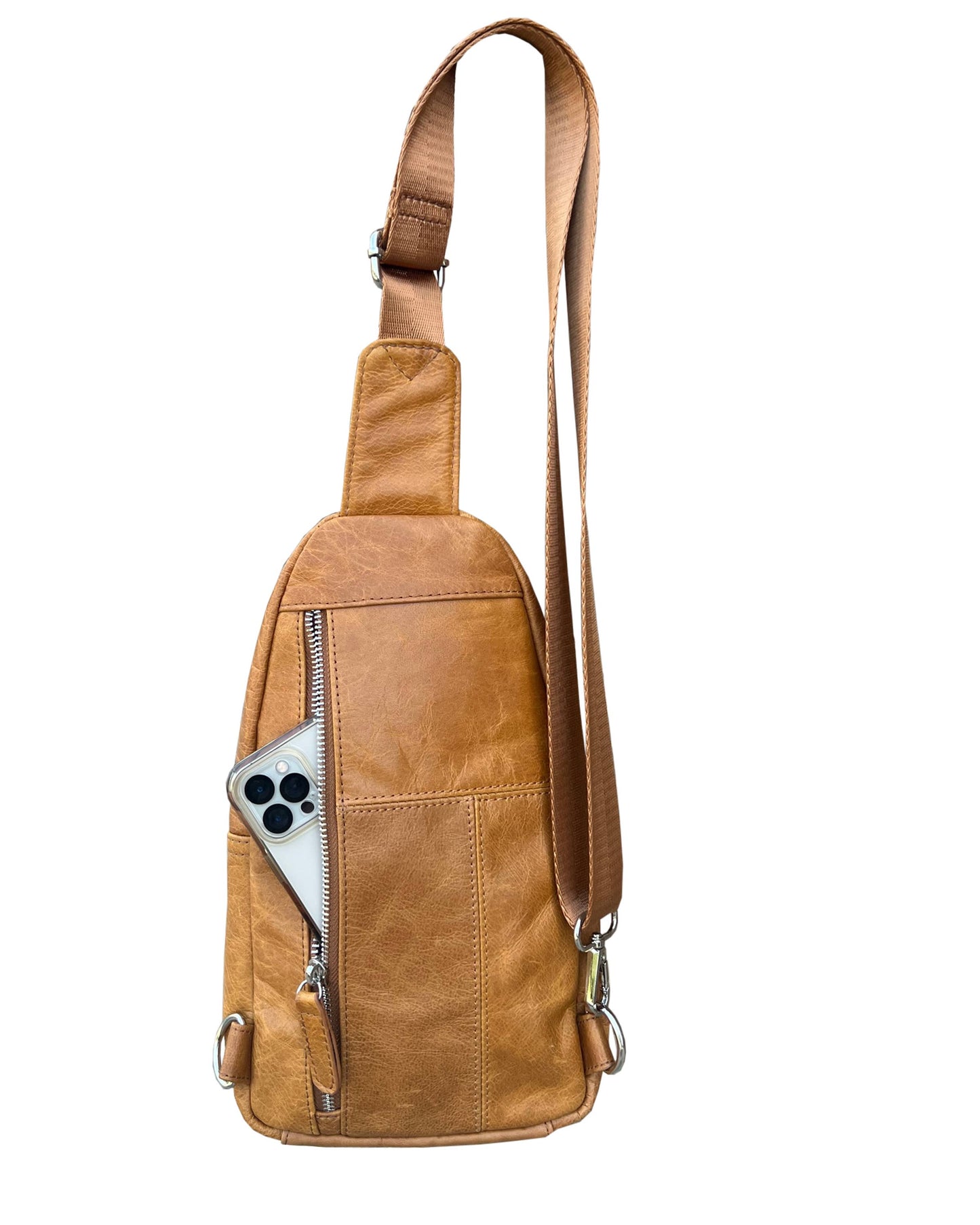 Cowhide Leather Sling Bag with Adjustable Strap