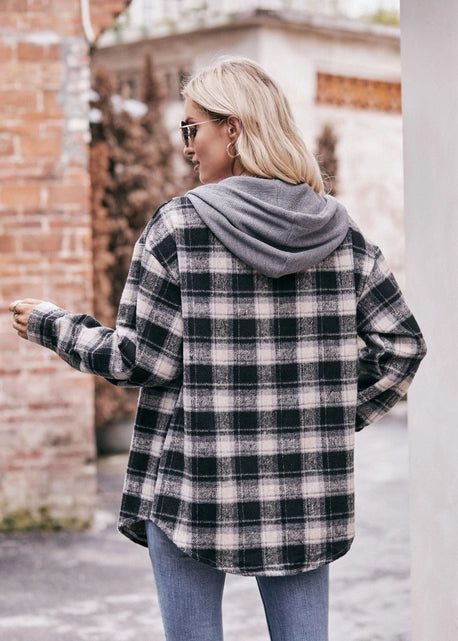Flannel Button Up Hooded Shacket
