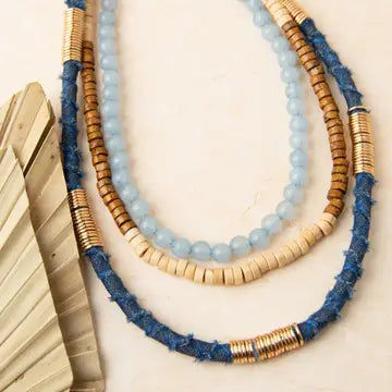 Denim and Bead Layered Necklace