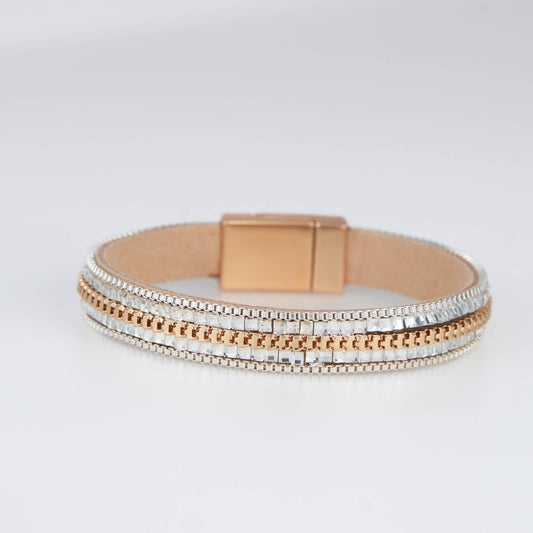 Marlie Two Tone Square Beaded Magnetic Bracelet