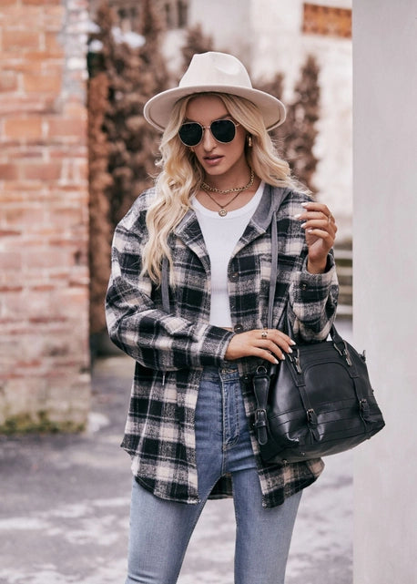 Flannel Button Up Hooded Shacket