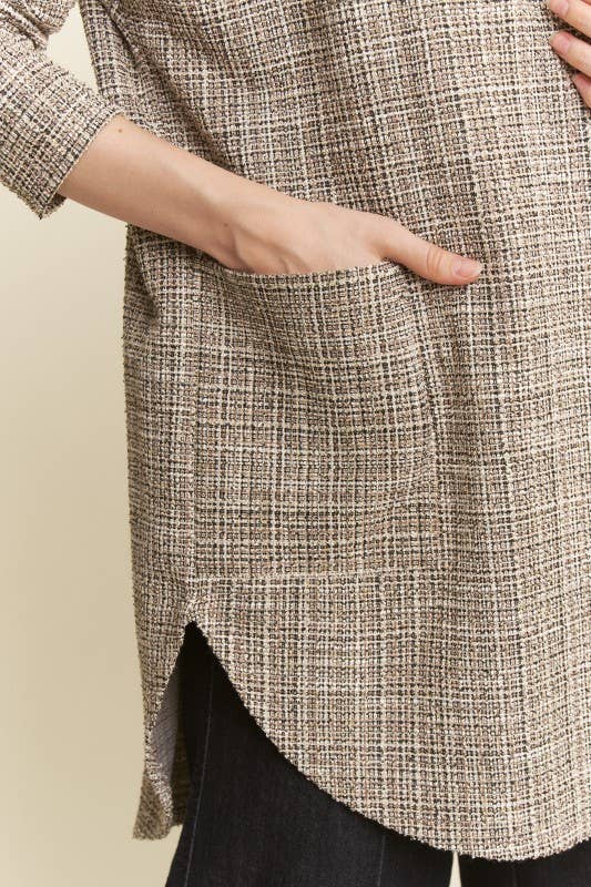 Boucle Fabric Hooded Open Cardigan