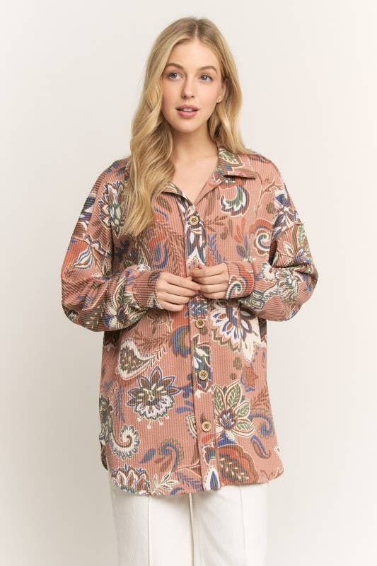 Paisley Urban Ribbed Button Up Shacket