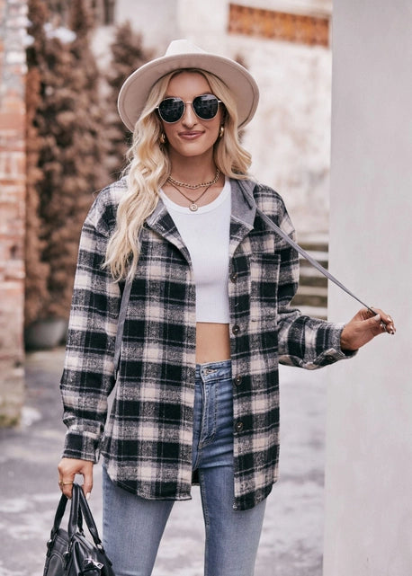 Flannel Button Up Hooded Shacket