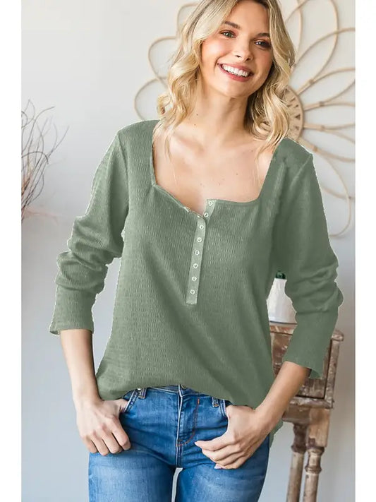 Solid Smocking Top with Snap Button