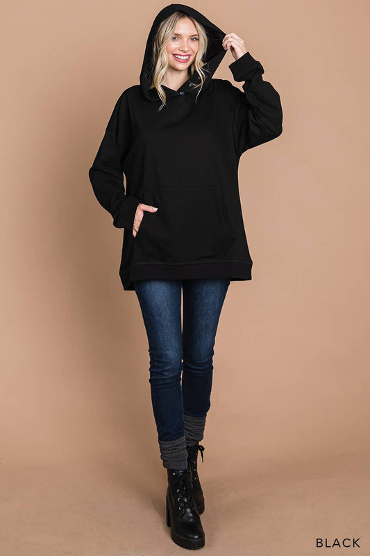 Women's Cotton Soft Terry Hood Top W/ Button Detail