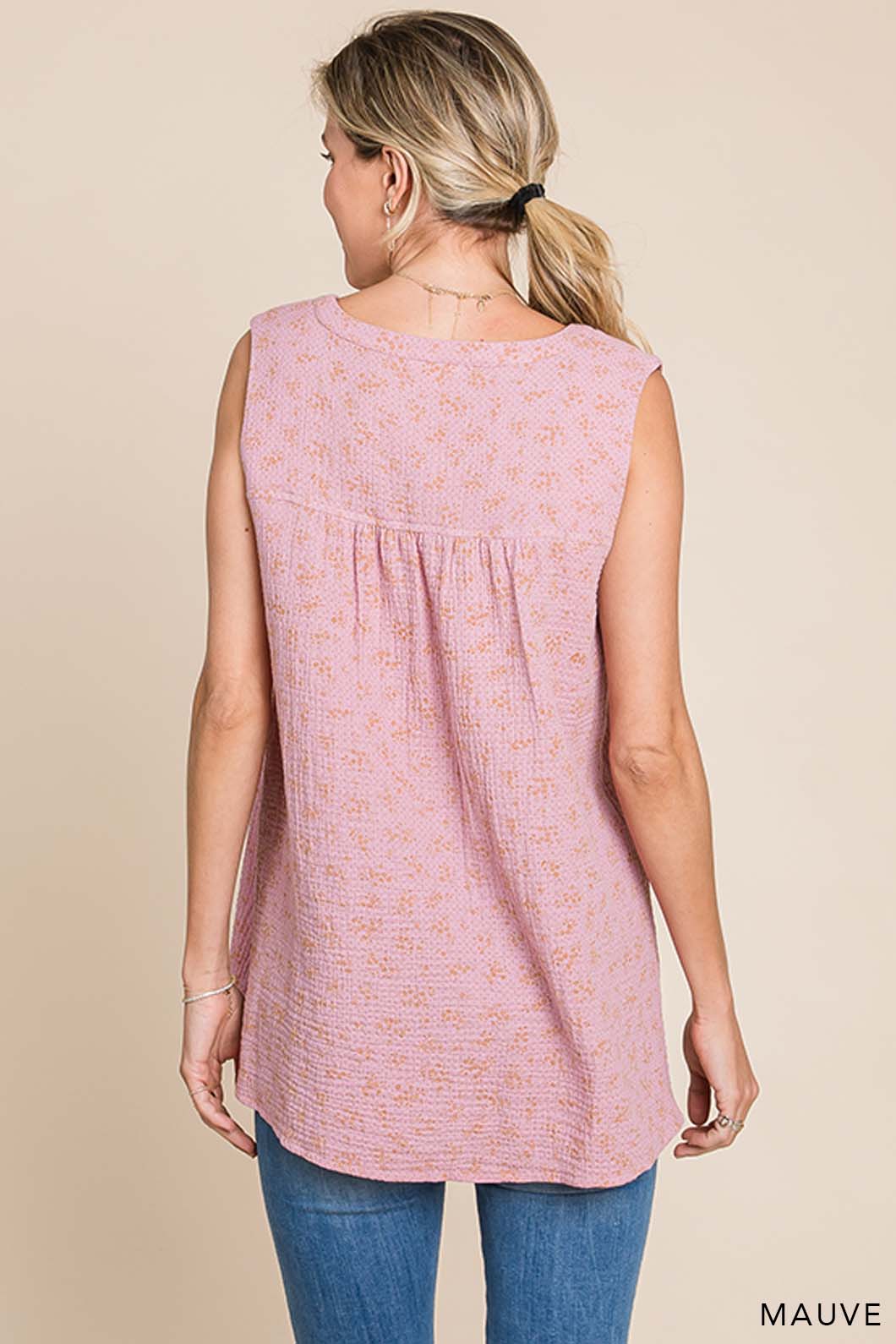 63563W - Women's Cotton Gauze Floral Sleeveless Top