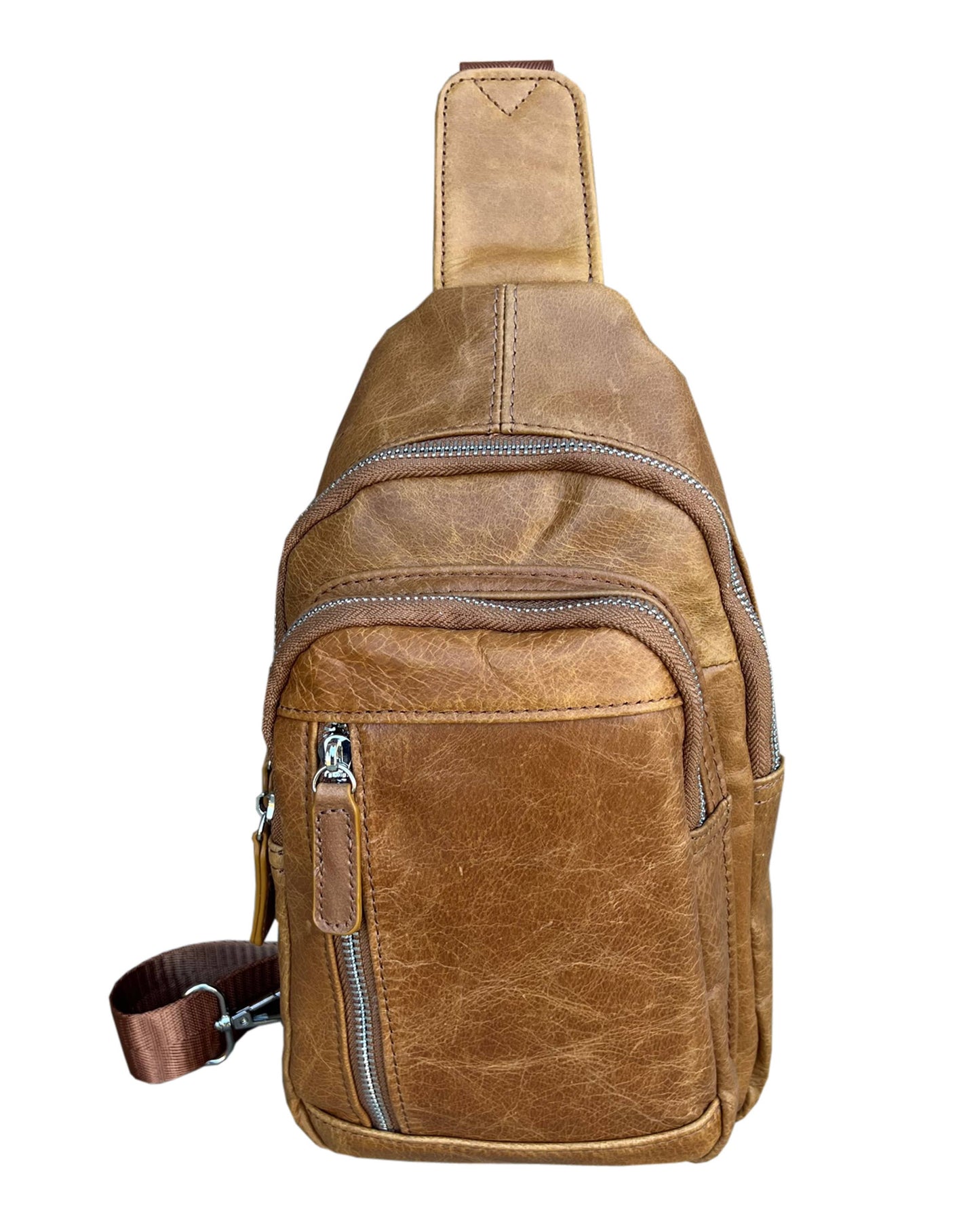 Cowhide Leather Sling Bag with Adjustable Strap