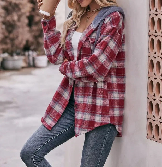 Flannel Button Up Hooded Shacket