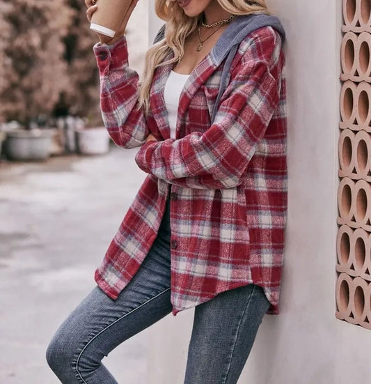Flannel Button Up Hooded Shacket