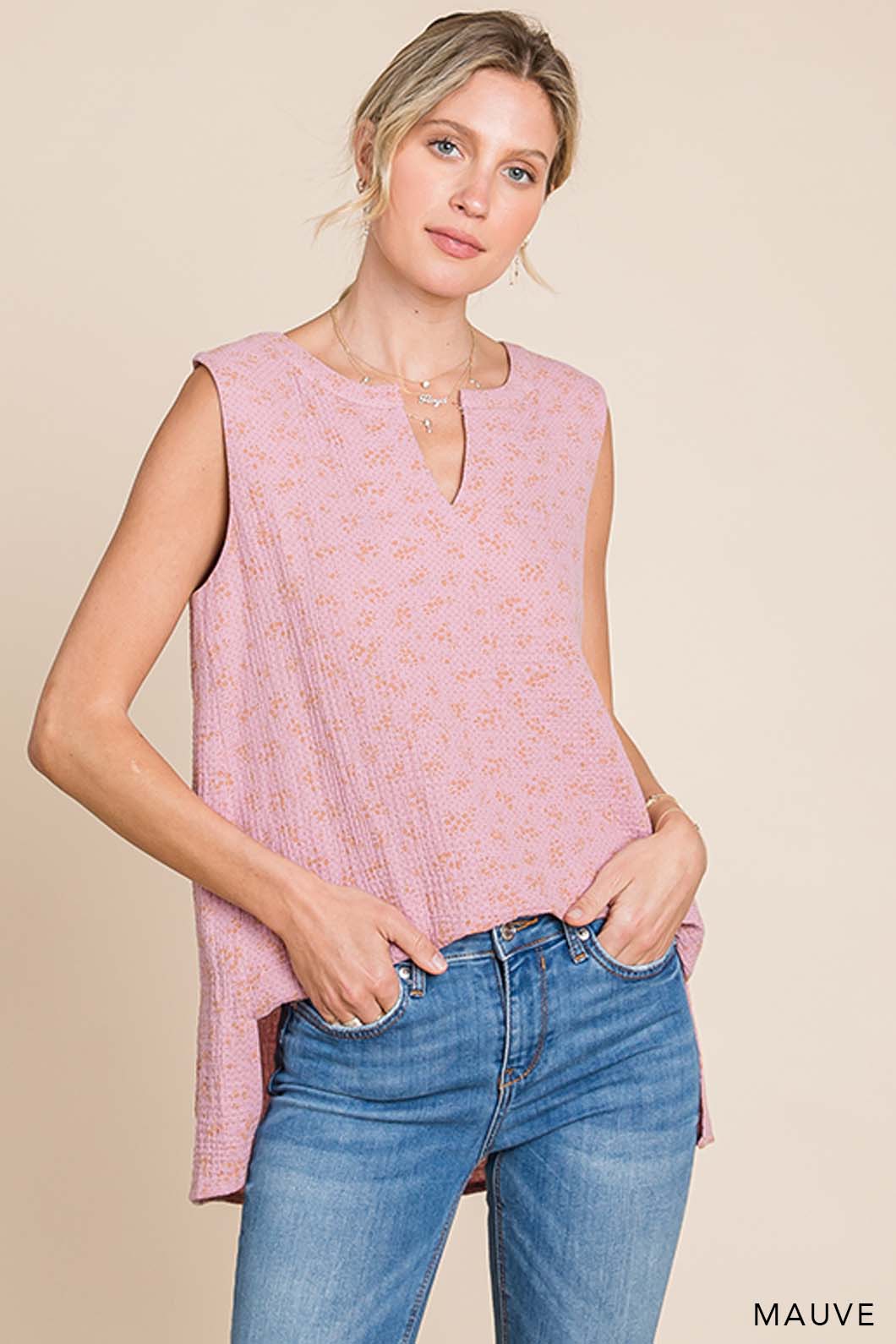 63563W - Women's Cotton Gauze Floral Sleeveless Top